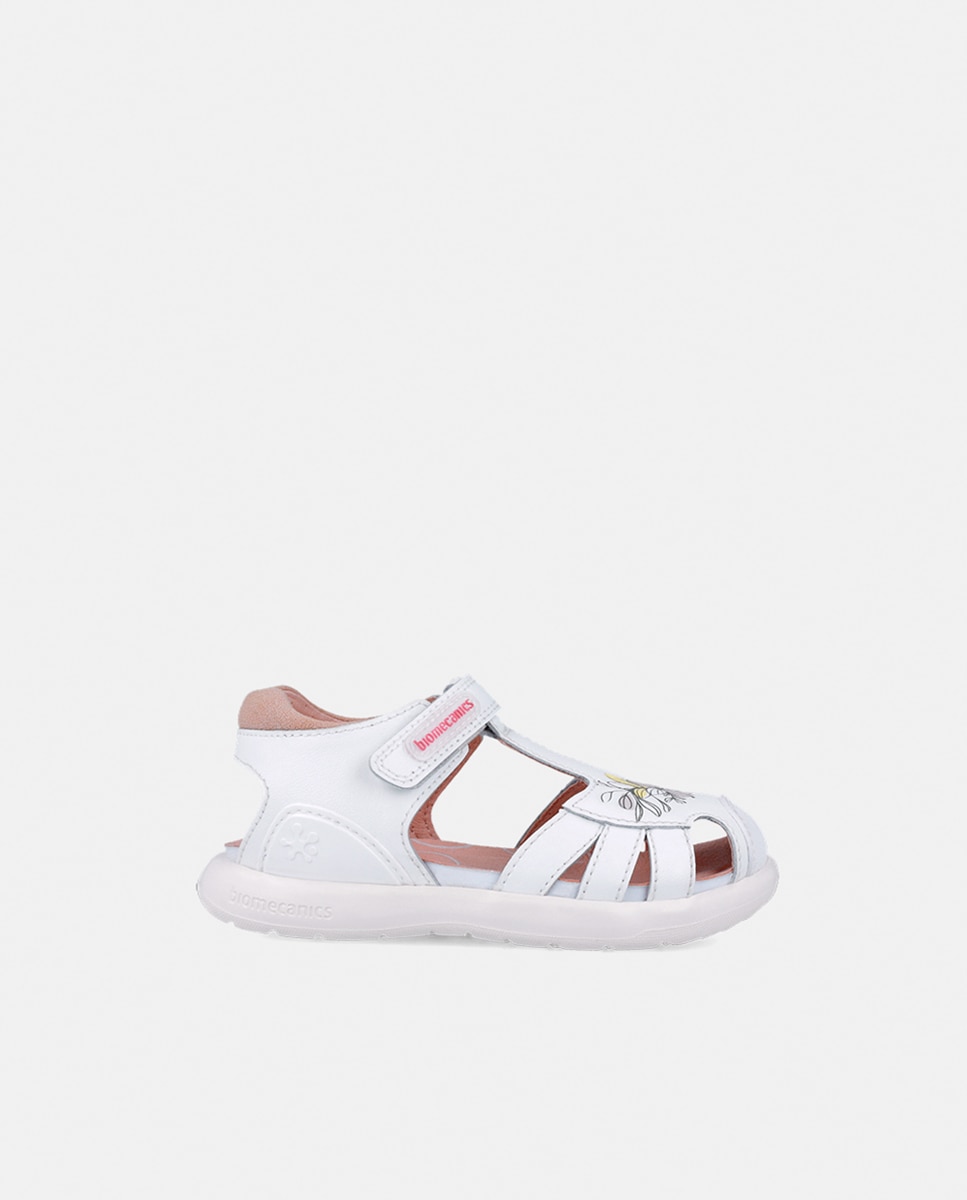 Imagen 0 de Sandalia de piel de color blanco para niña