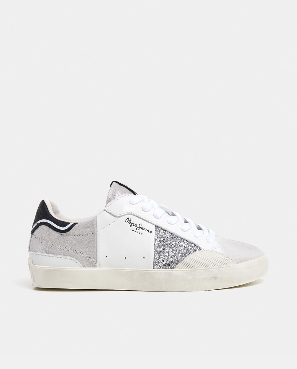 Imagen 0 de Zapatilla deportiva de mujer Lane Silver tipo casco y detalles glitter en plata