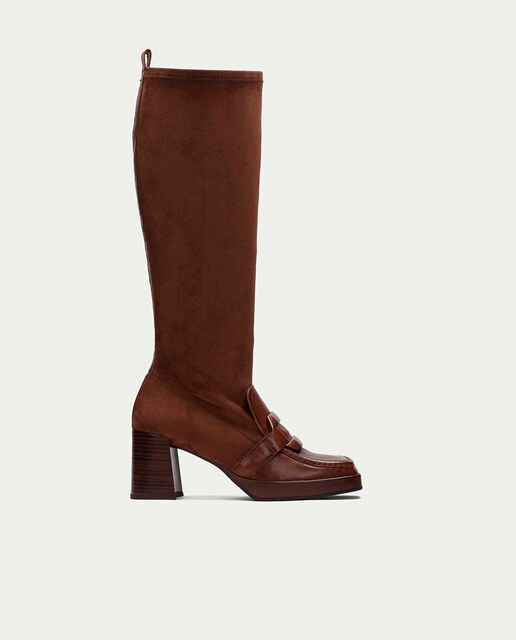 Imagen 0 de Bota alta de mujer Hispanitas con punta cuadrada, tacón bloque y plataforma