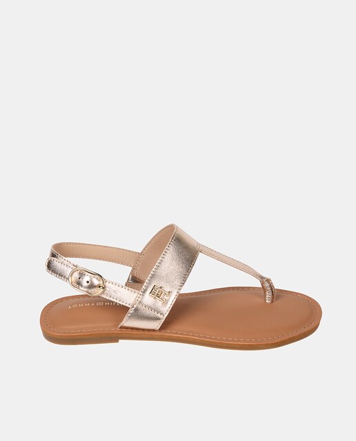 Imagen 0 de Sandalia metallic plana de piel de dedo con logo