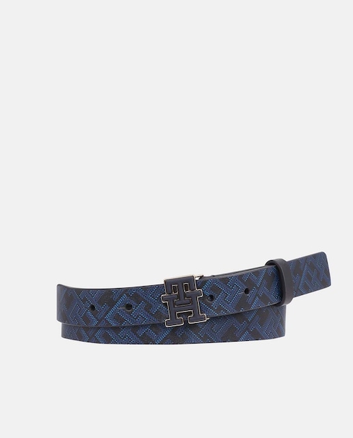 Imagen 0 de Cinturón de piel en color azul marino y estampado monogram de Tommy Hilfiger.