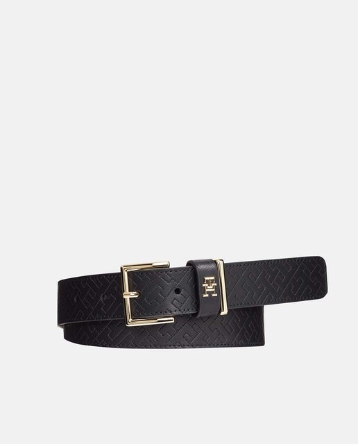 Imagen 0 de Cinturón de piel en color negro y estampado monogram de Tommy Hilfiger.