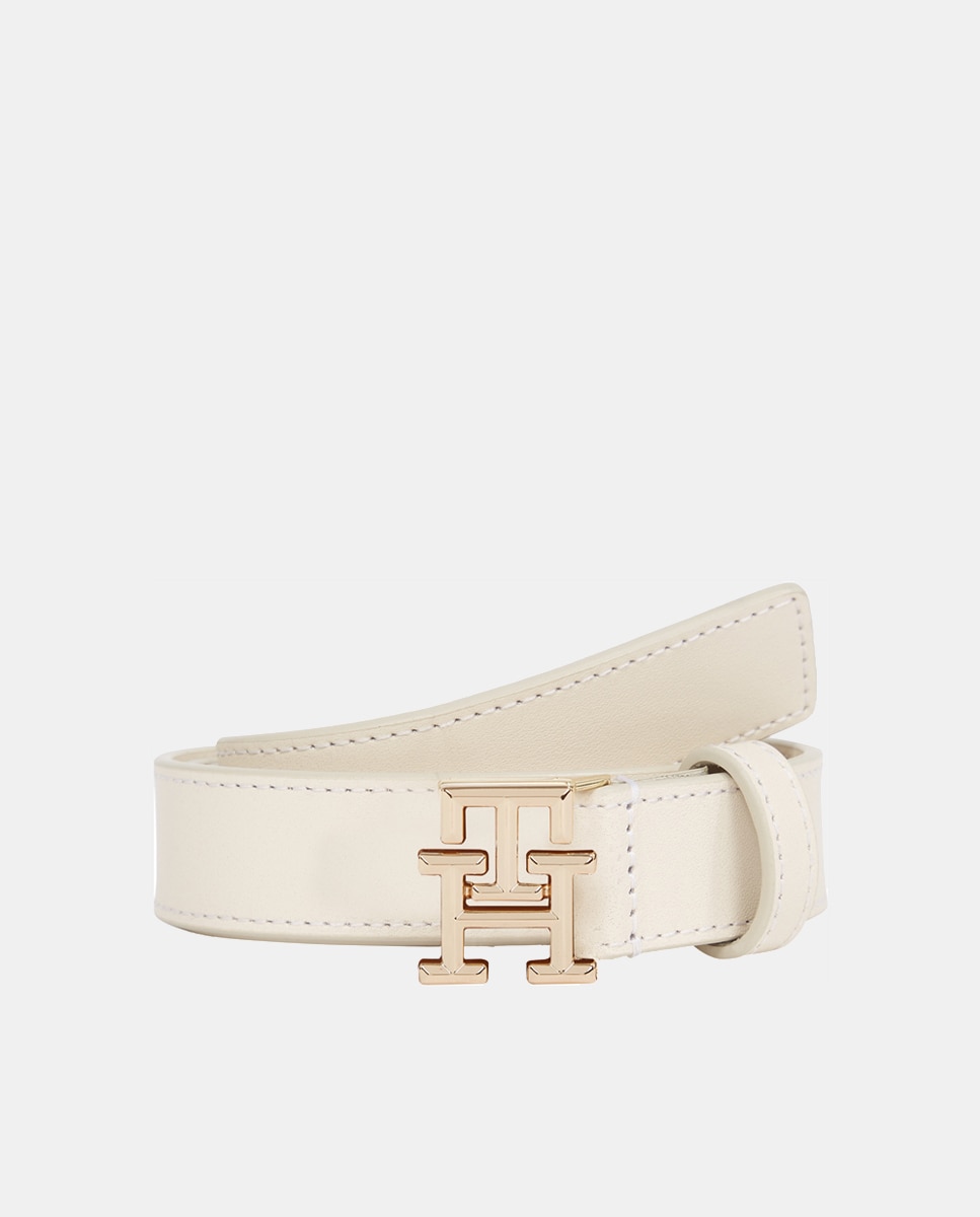 Imagen 0 de Cinturón de piel de mujer en color blanco con hebilla del logotipo