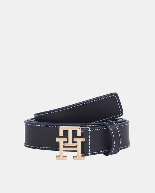 Imagen 0 de Cinturón de piel de mujer en color azul marino con hebilla del logotipo