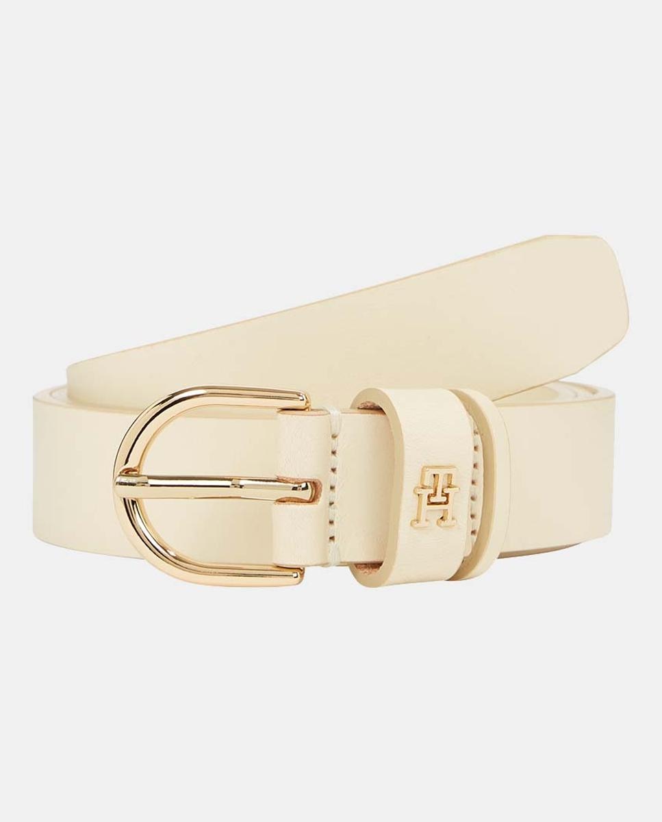 Imagen 0 de Cinturón de piel de mujer en color crema de Tommy Hilfiger.