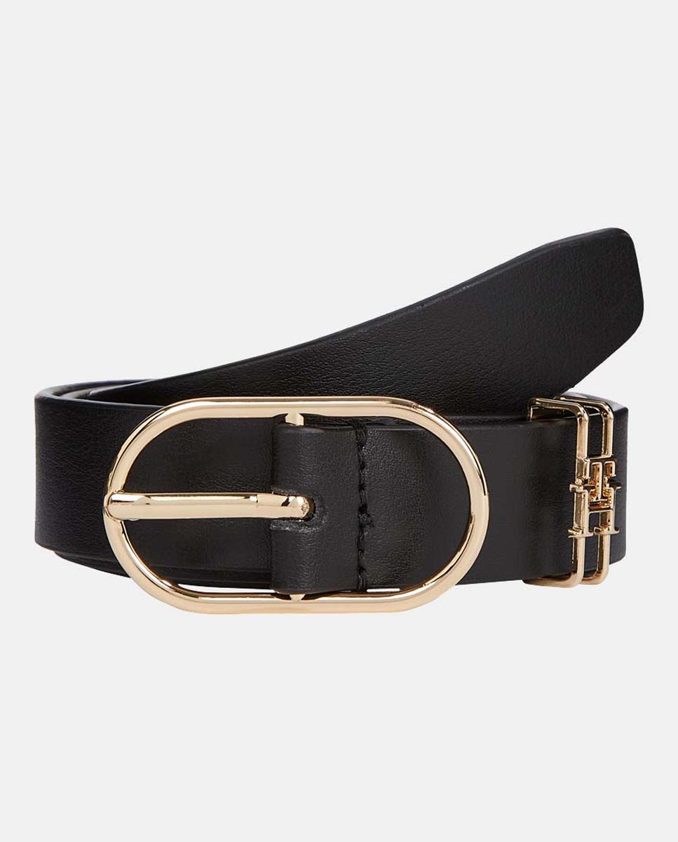 Imagen 0 de Cinturón de piel de mujer en color negro con hebilla ovalada de Tommy Hilfiger
