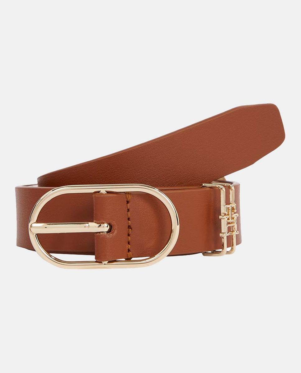Imagen 0 de Cinturón de piel de mujer en color marrón con hebilla ovalada de Tommy Hilfiger