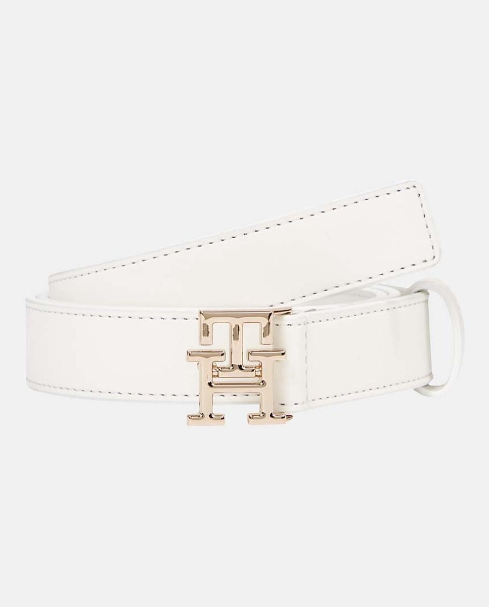 Imagen 0 de Cinturón de piel de mujer en color blanco con hebilla del logotipo de Tommy Hilfiger