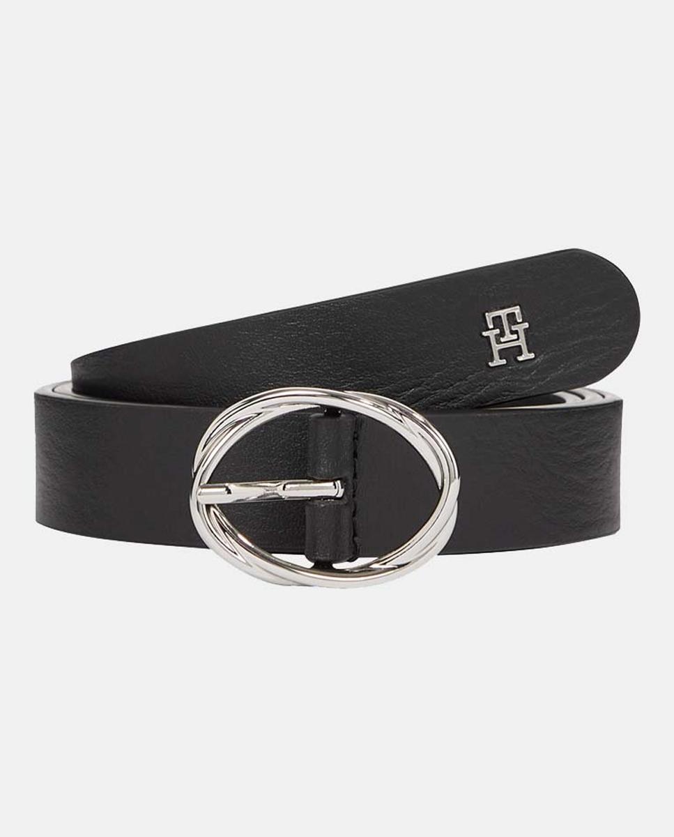 Imagen 0 de Cinturón de piel de mujer en color negro y hebilla redonda de Tommy Hilfiger.