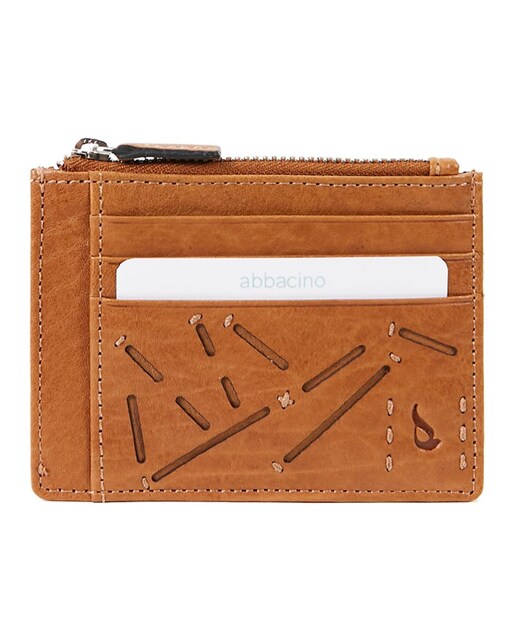 Imagen 0 de Tarjetero de piel troquelada en marrón con monedero