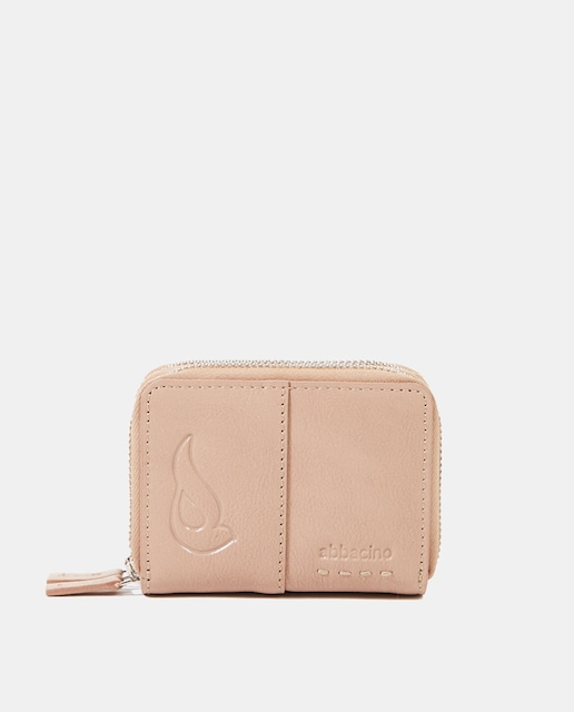 Imagen 0 de Cartera mini de piel en beige con logo grabado