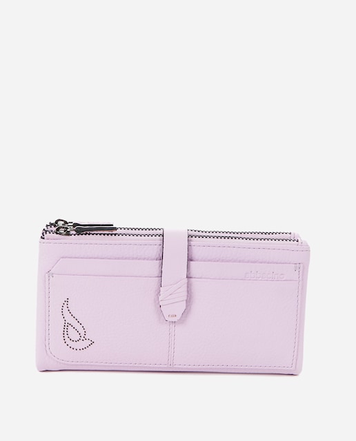 Imagen 0 de Cartera grande de piel en lila con monedero y asa
