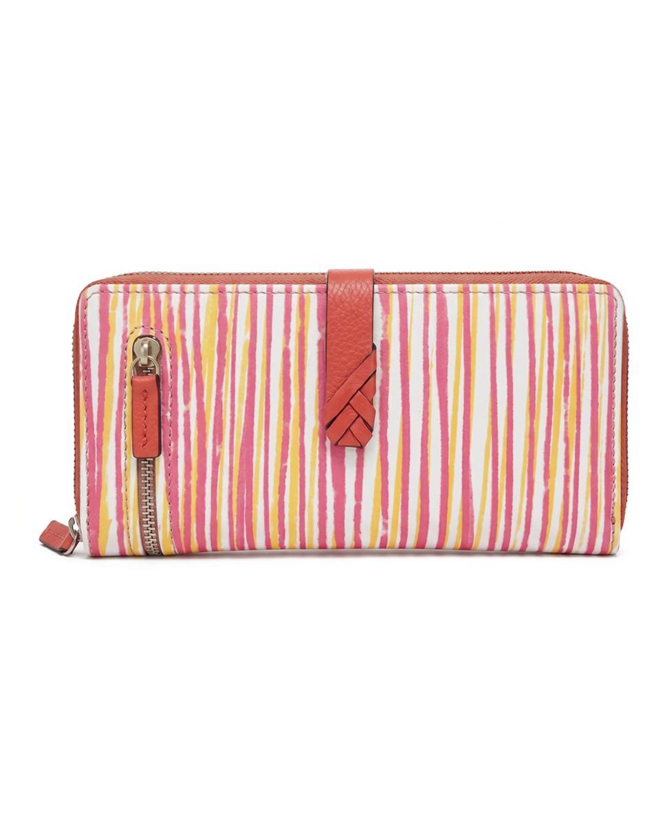 Imagen 0 de Cartera grande Oceans Diary en piel con estampado en coral