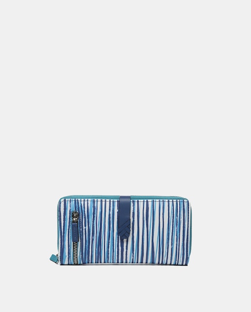 Imagen 0 de Cartera grande Oceans Diary en piel con estampado en azul