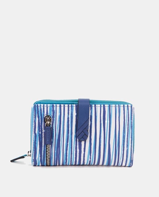 Imagen 0 de Cartera mediana Oceans Diary en piel con estampado en azul
