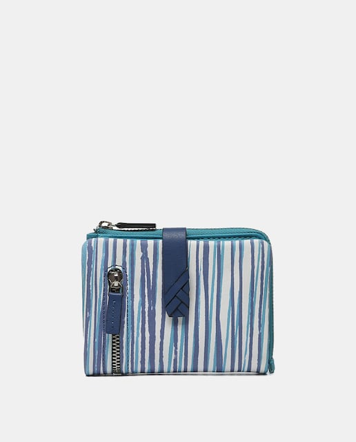 Imagen 0 de Cartera pequeña Oceans Diary en piel con estampado en azul