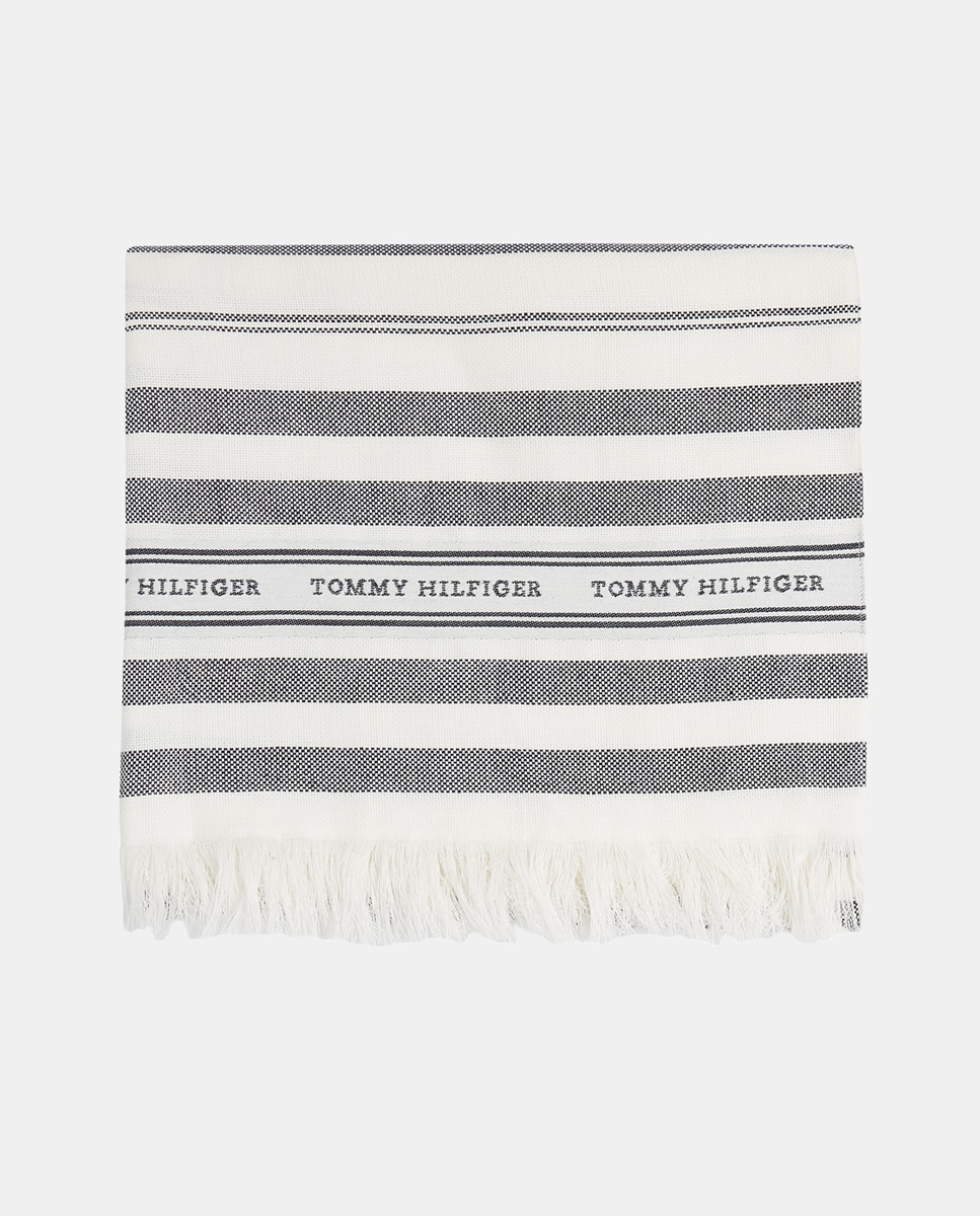 Imagen 0 de Fular de algodón de mujer con diseño de rayas en color azul marino de Tommy Hilfiger.