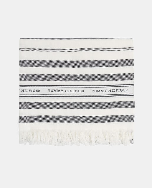 Imagen 0 de Fular de algodón de mujer con diseño de rayas en color azul marino de Tommy Hilfiger.