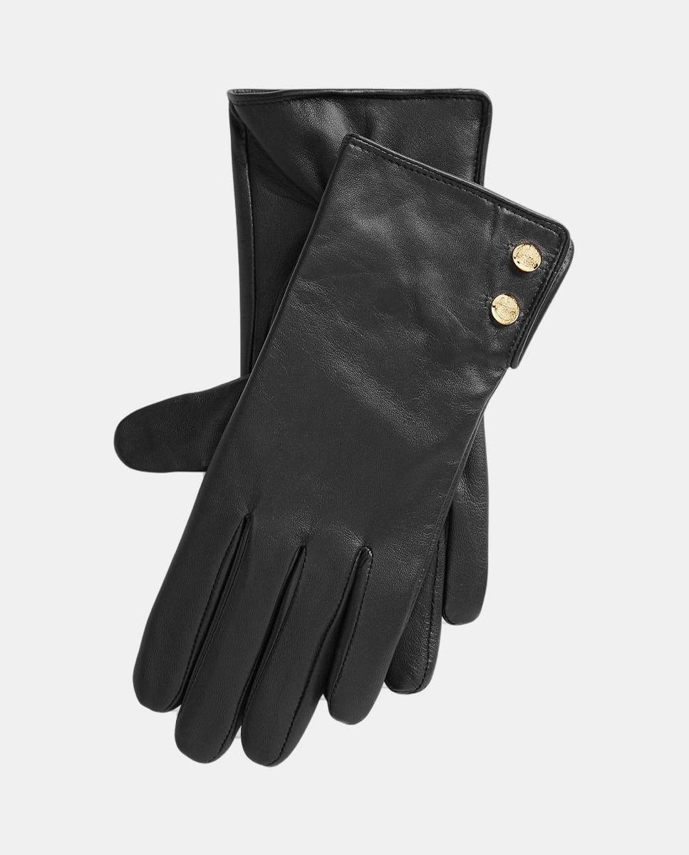 Imagen 0 de Guantes de mujer de piel con detalles dorados.