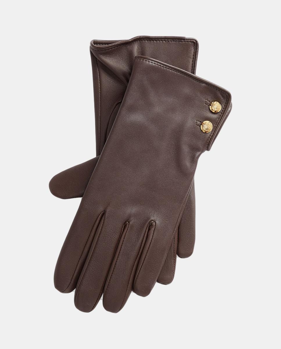 Imagen 0 de Guantes de mujer de piel con detalles dorados.