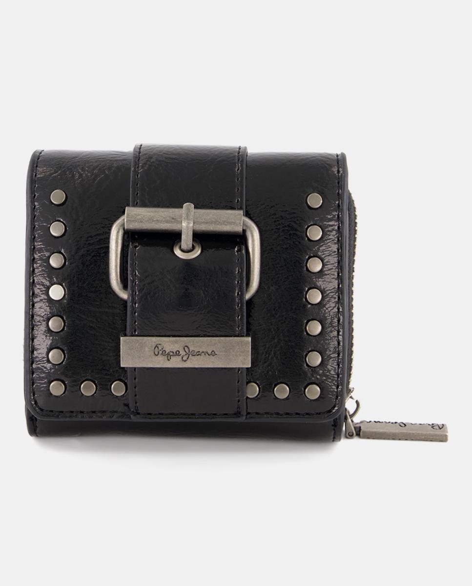 Imagen 0 de Mini cartera Sally de mujer con brillo, tachuelas, hebilla central metálica y colgador extraíble
