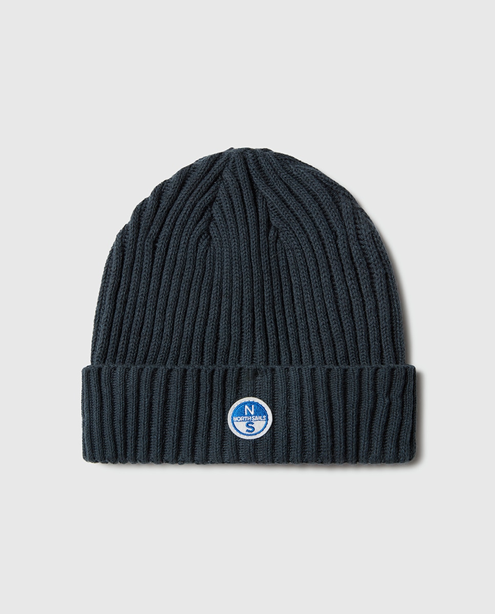 Imagen 0 de Gorro de canalé con vuelta, en mezcla de algodón y lana, con parche de logo frontal.