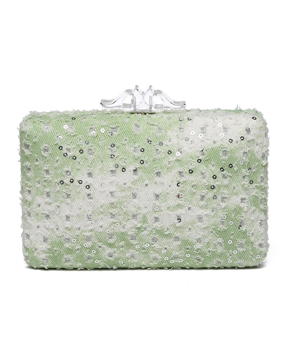 Imagen 0 de Bolso de fiesta tipo clutch verde con lentejuelas