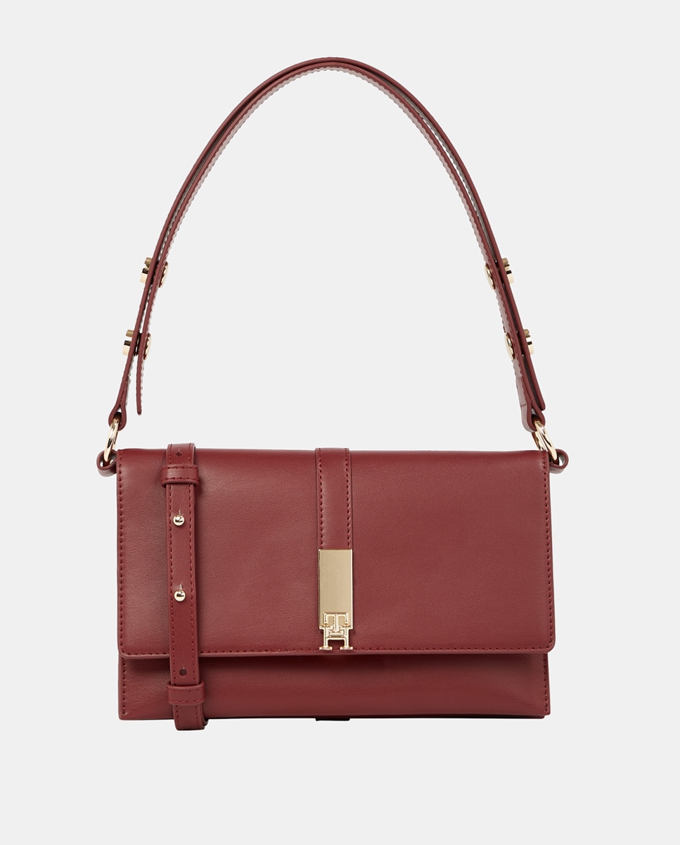 Imagen 0 de Bolso de hombro de mujer en color granate y cierre con el logotipo