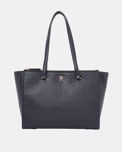Imagen 0 de Bolso estilo tote de mujer en color azul marino y estampado monogram