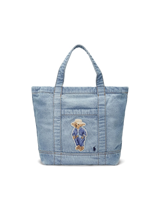 Imagen 0 de Bolso de hombro Tote de algodón denim con Polo Bear