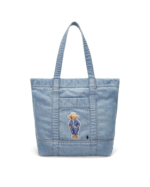 Imagen 0 de Bolso de hombro Tote de algodón denim con Polo Bear
