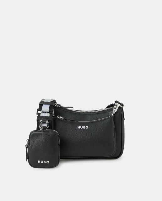 Imagen 0 de Bolso tipo Bandolera en piel sintética ultrasuave y aspecto brillante en color negro, cierre cremallera