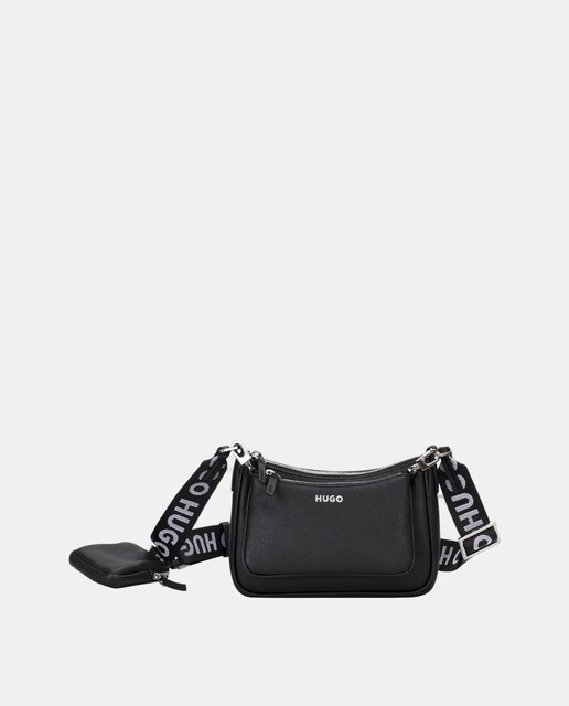 Imagen 0 de Bolso tipo Bandolera en piel sintética ultrasuave y aspecto brillante en color negro, cierre cremallera