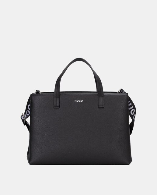 Imagen 0 de Bolso tipo shopper de mujer en piel ecológica  lisa y semibrillante acentuada por la textura granulada en color negro.