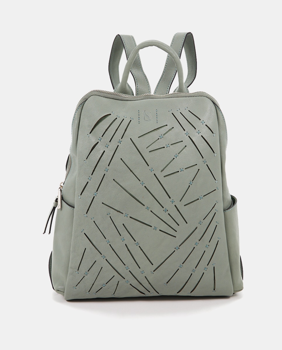Imagen 0 de Mochila de piel troquelada en verde con cierre cremallera
