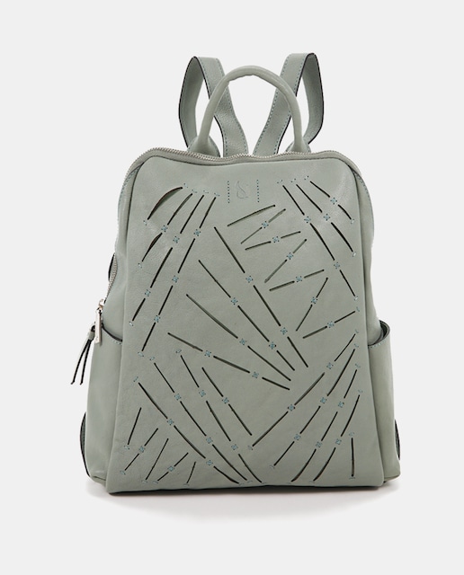 Imagen 0 de Mochila de piel troquelada en verde con cierre cremallera