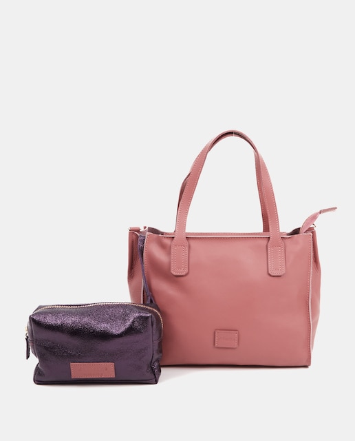 Imagen 0 de Bolso shopper mediano de piel en rosa con bolsito extraíble