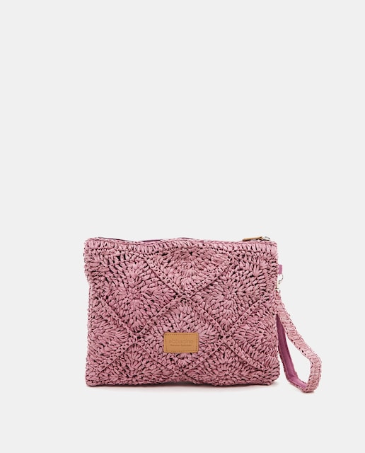 Imagen 0 de Pouch grande de radia trenzada en lila con asa corta y cremallera