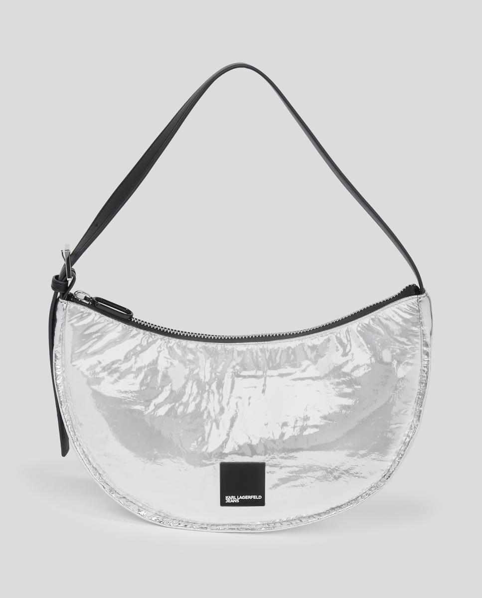 Imagen 0 de Bolso de hombro de mujer semicircular y suave con acabado metalizado