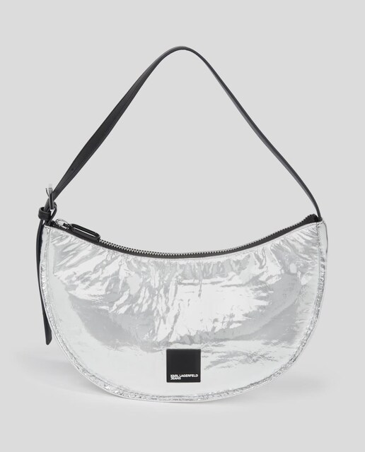Imagen 0 de Bolso de hombro de mujer semicircular y suave con acabado metalizado