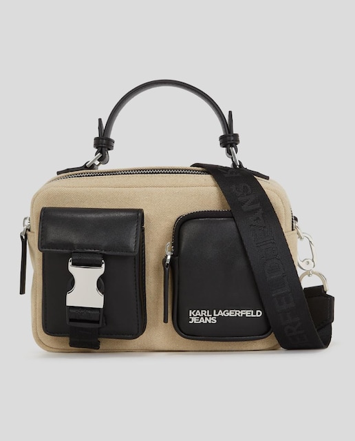Imagen 0 de Bolso de mujer tipo camera bag con correas de piel técnica y bolsillos con cierres audaces