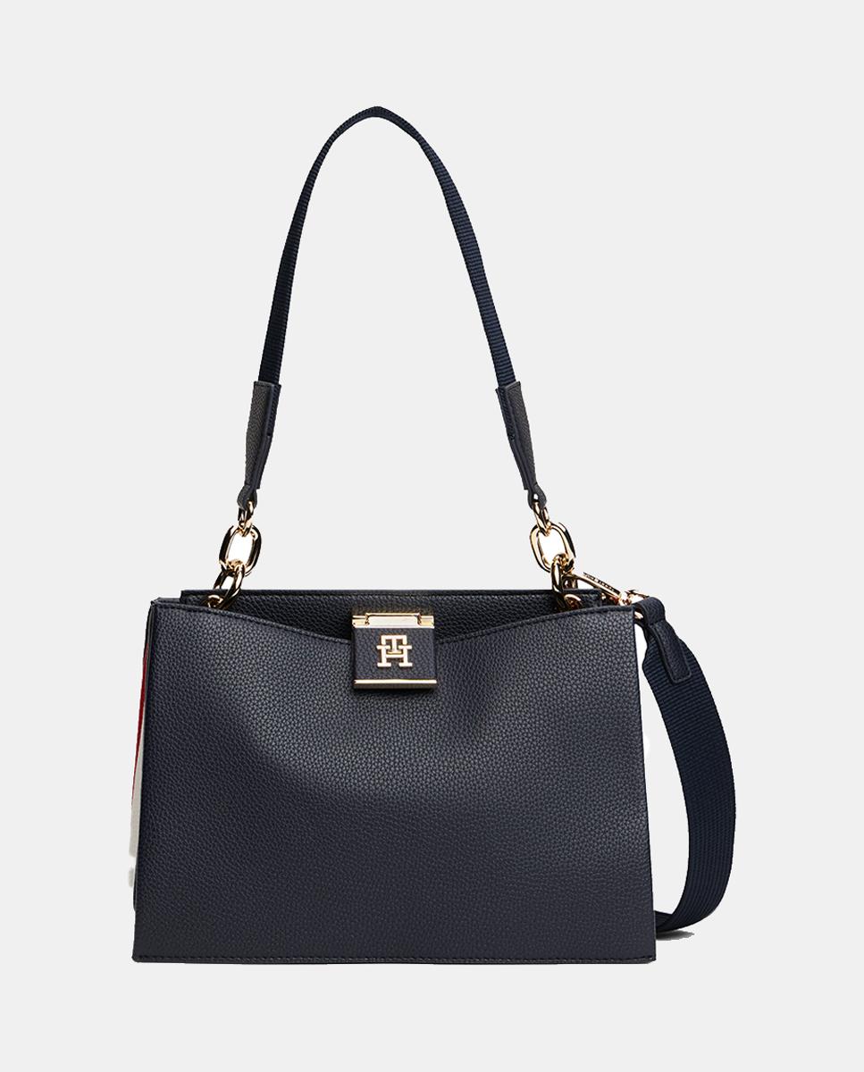 Imagen 0 de Bolso estilo shoulder bag en color azul marino con bolsillo frontal de Tommy Hilfiger