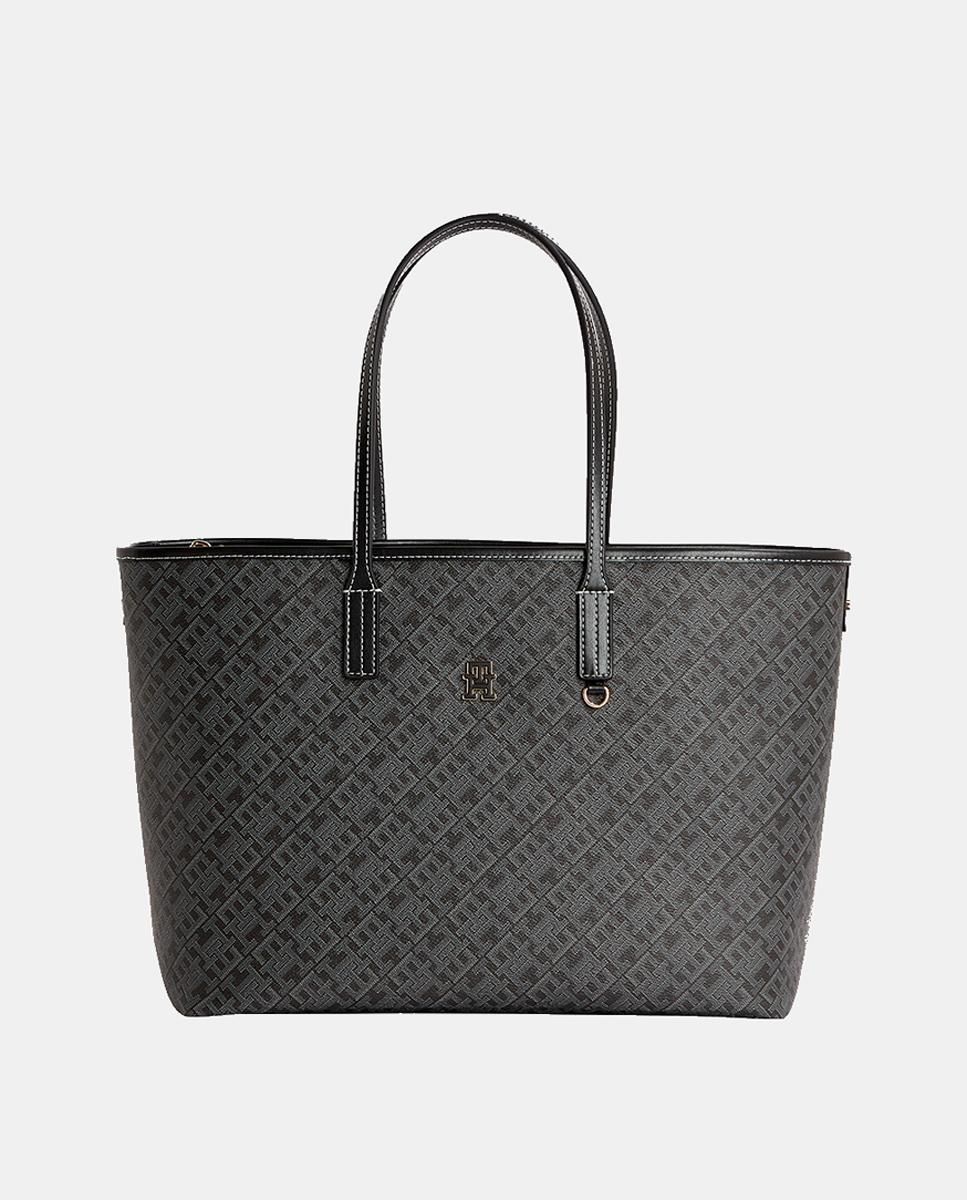 Imagen 0 de Bolso estilo tote en color negro con estampado monogram