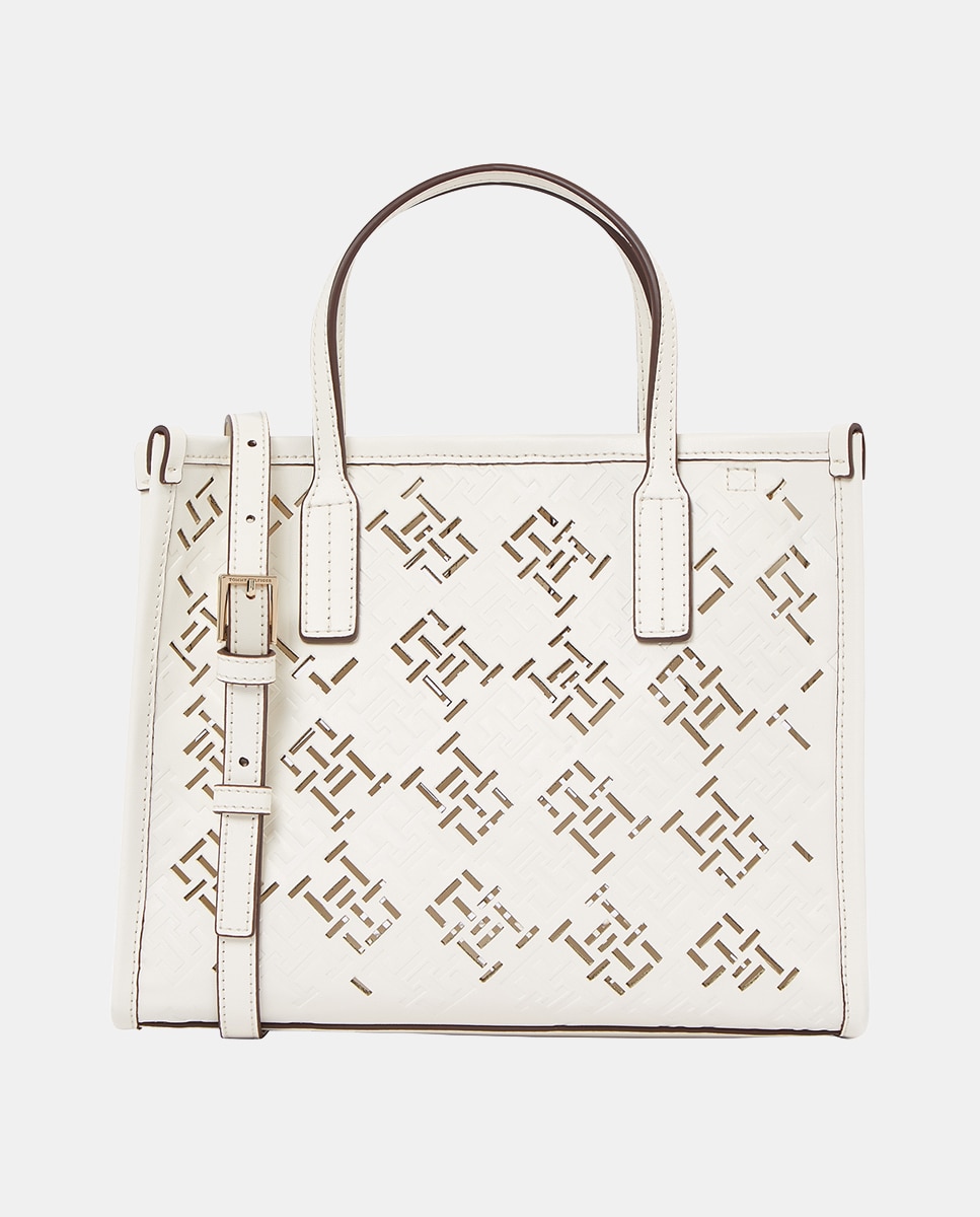 Imagen 0 de Bolso mini estilo tote en color blanco con iniciales