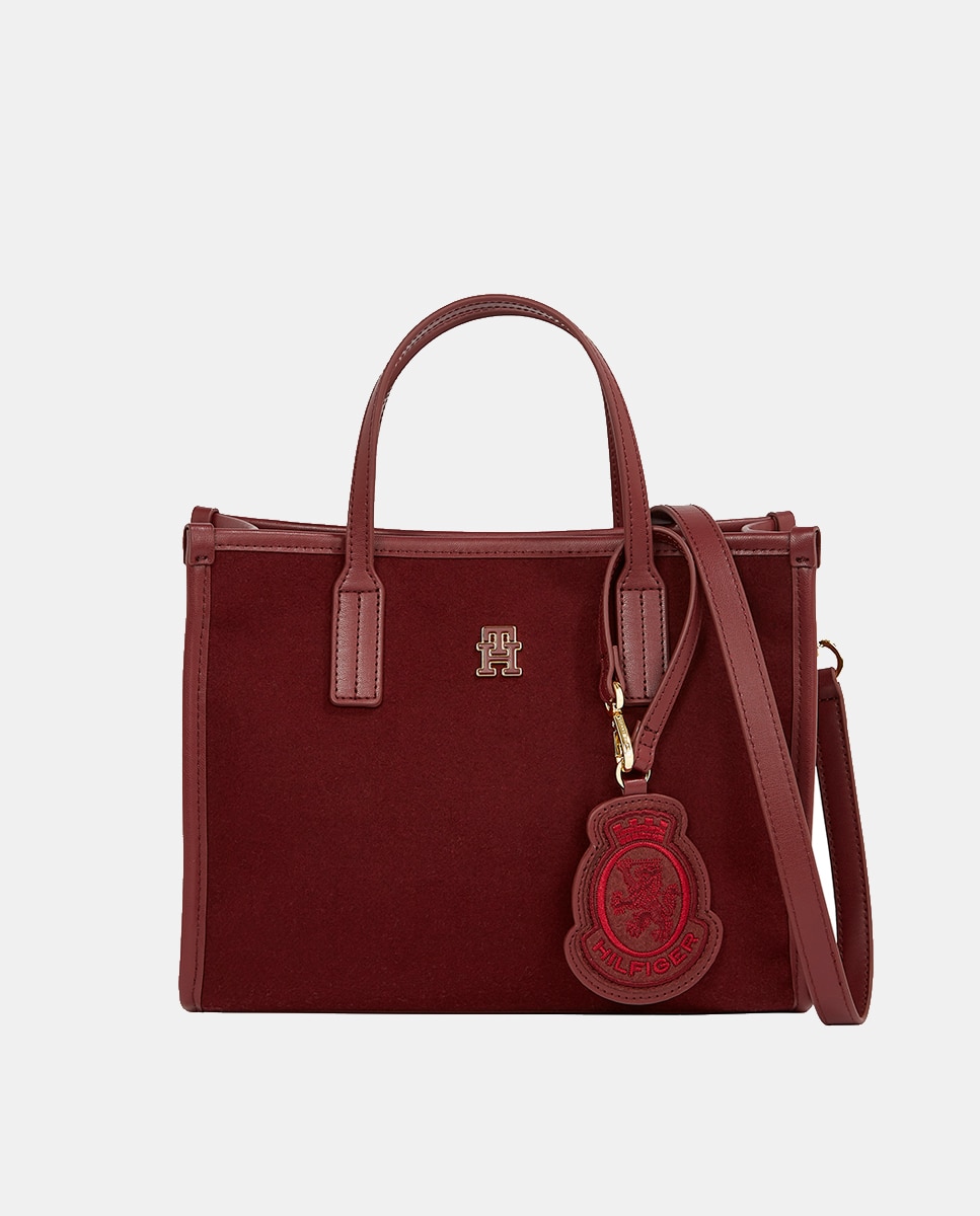 Imagen 0 de Bolso estilo mini tote con acabado afelpado en color burdeos