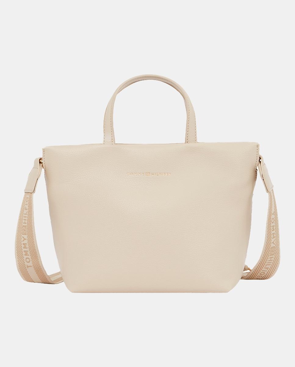 Imagen 0 de Bolso estilo mini tote en color beige y firma