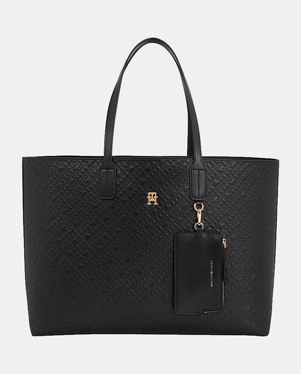 Imagen 0 de Bolso estilo tote en color negro con estampado monogram