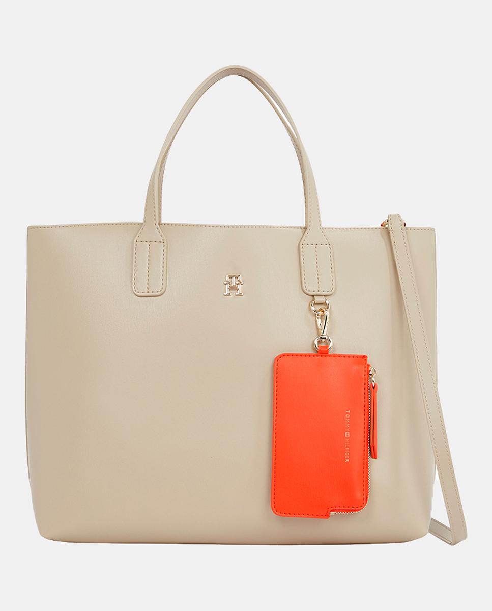 Imagen 0 de Bolso estilo satchel en color crema con monedero extraíble