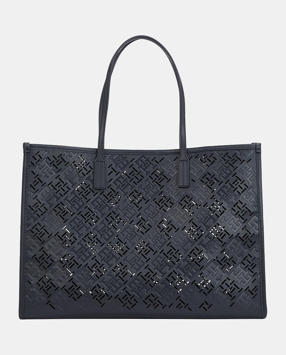 Imagen 0 de Bolso estilo tote en color azul marino con iniciales