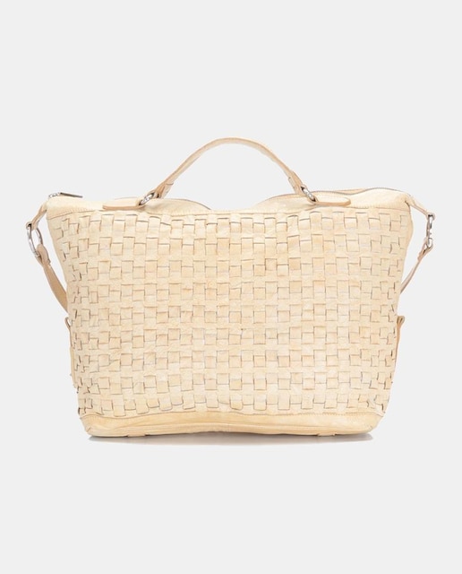 Imagen 0 de Bolso shopper de piel trenzada en amarillo